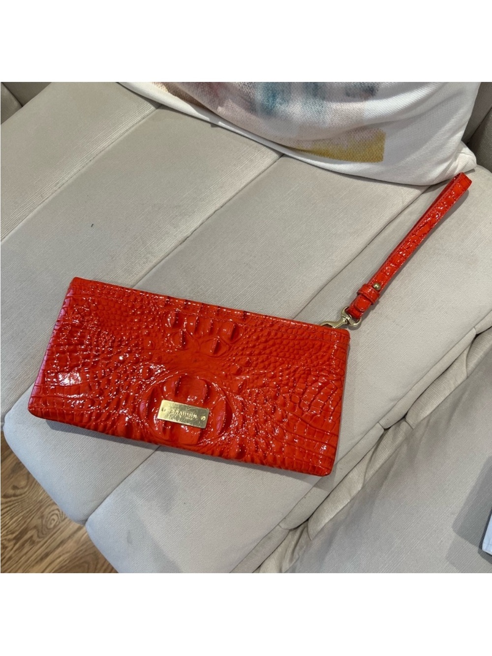 Orange Croc-Embossed Wristlet Clutch - Women's Bag
